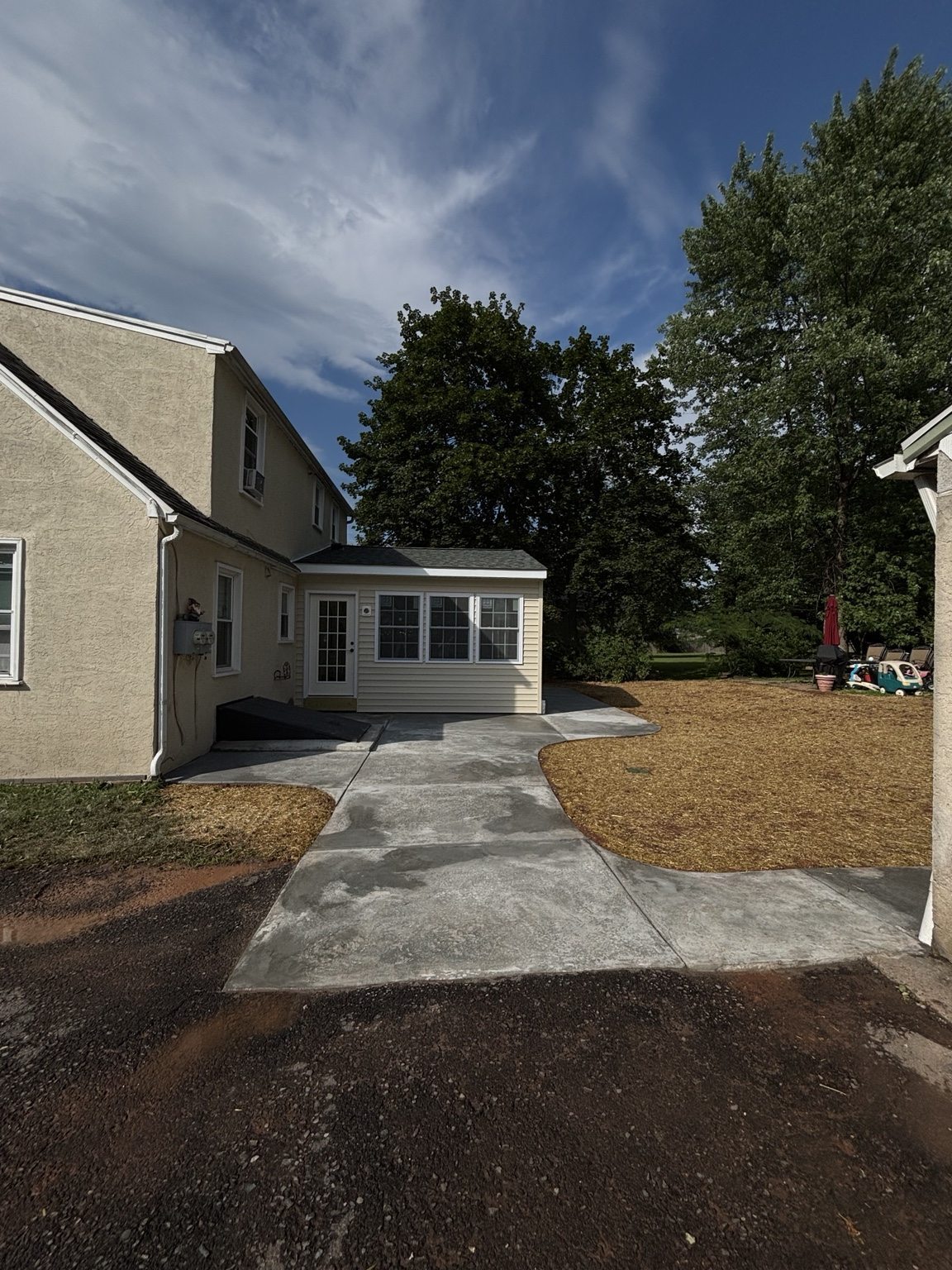 Residential Concrete Patio, Walkways & Bilco Door Stucco project photo 2